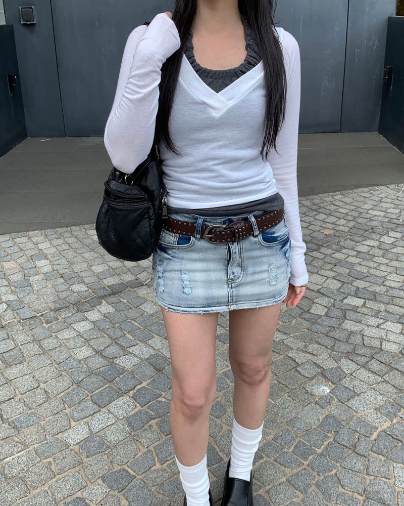 Micro low denim skirt