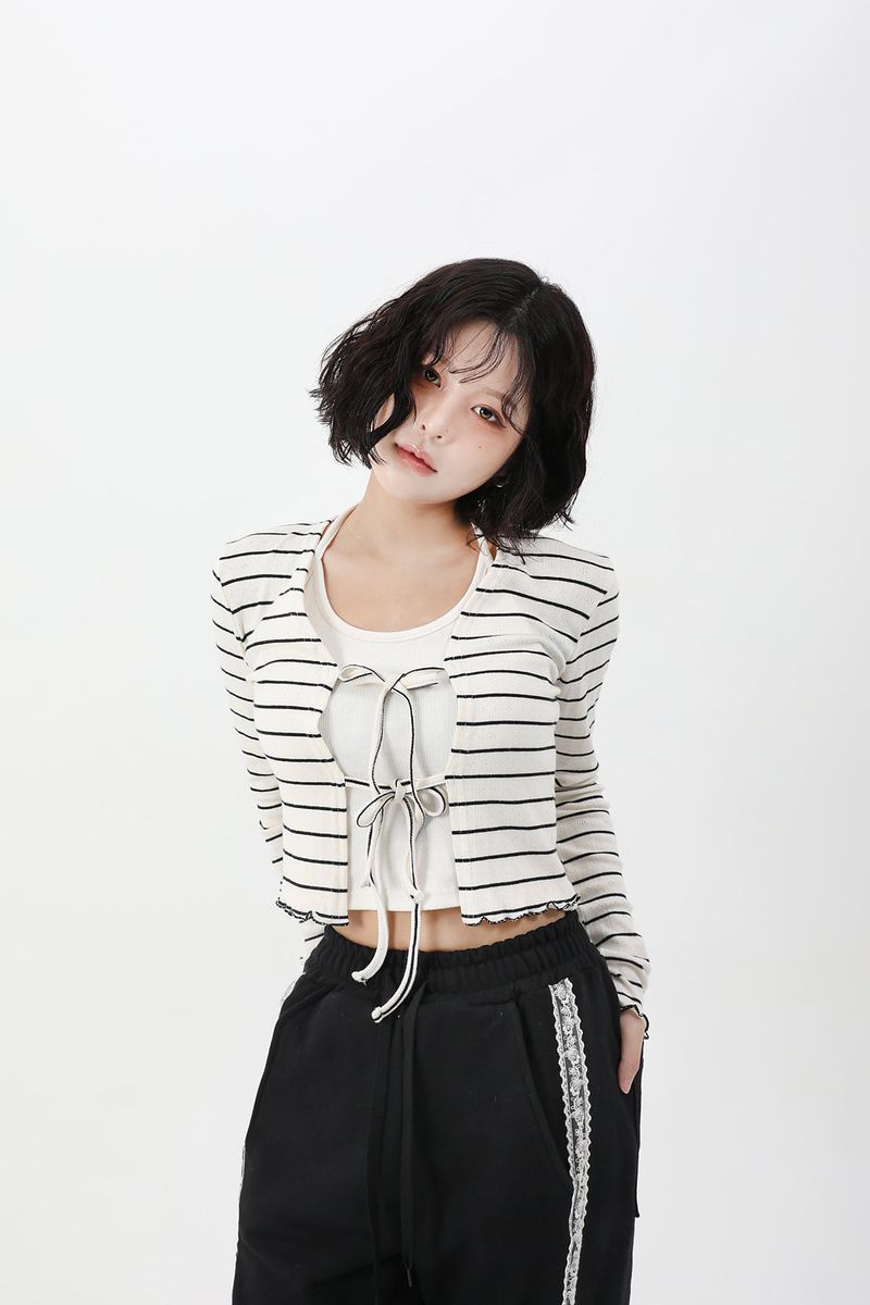 Stripe Ribbon Knit Cardigan