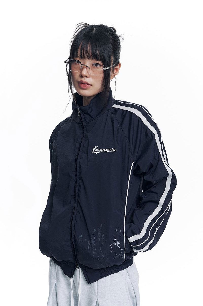 Dirty Nylon Piping Track Jacket - Navy