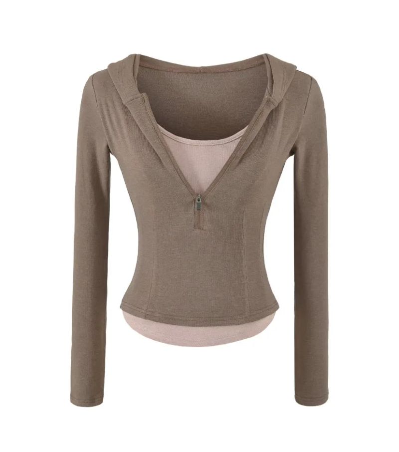 Martine Layered Half-Zip Hoodie Top