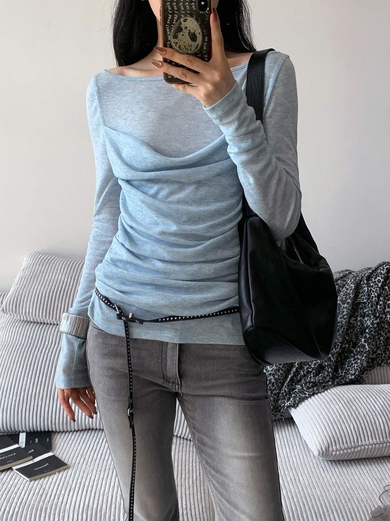 Melbourne shirred layered long-sleeve tee