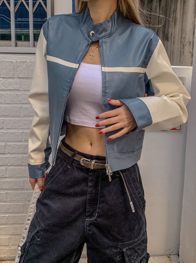 Peer One Track Crop Leather Jacket