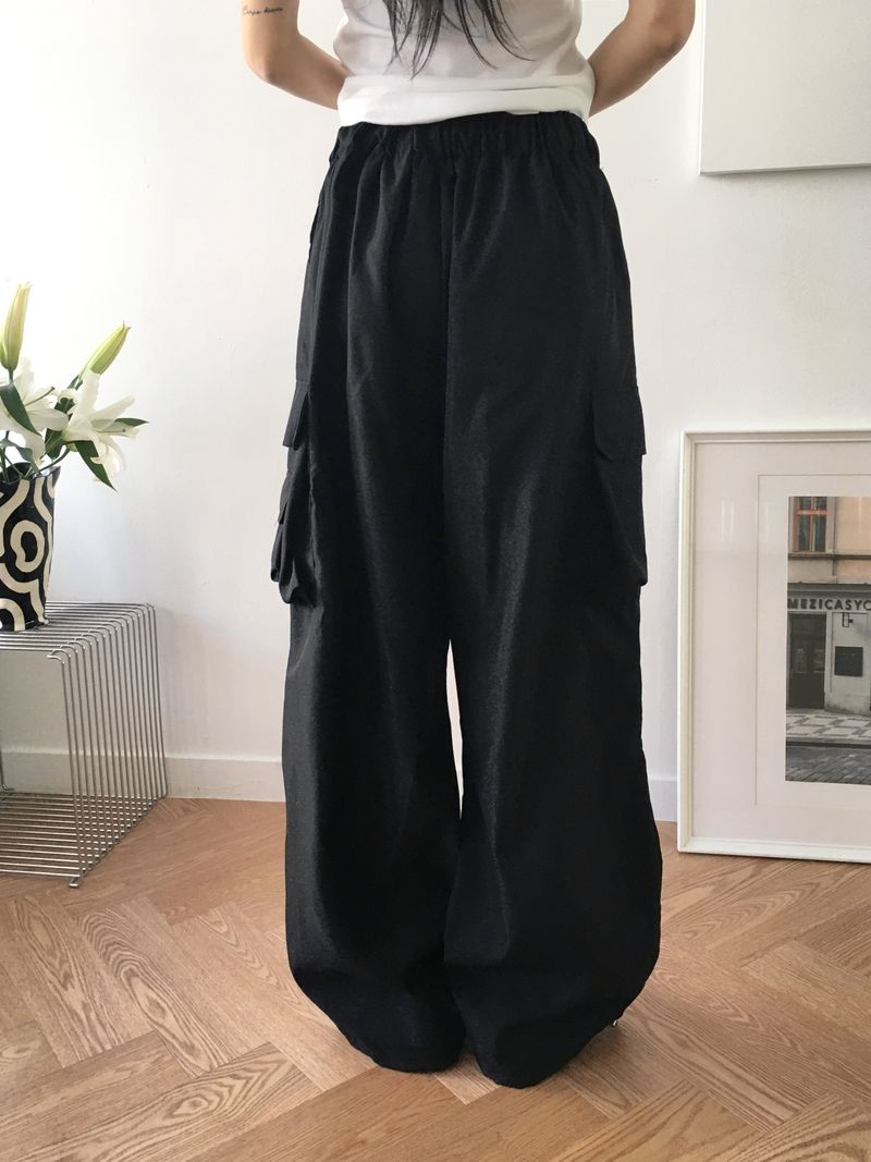 [BASIC/LONG] Adik Double Pocket Pintuck Cargo Two-Way Long Wide Jogger Pants