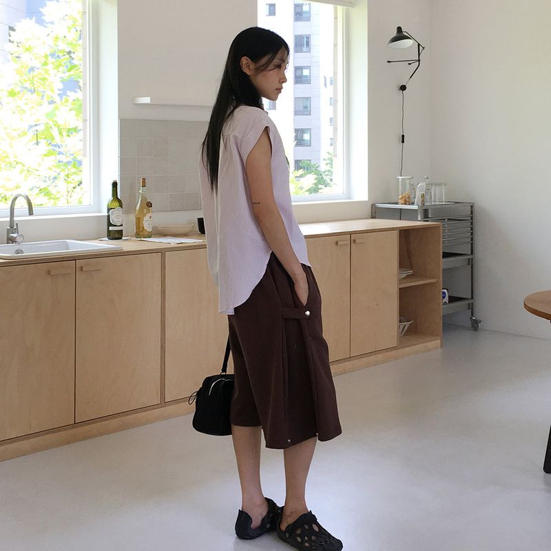 [UNISEX] Cuts Side Snap Capri Bermuda Pants