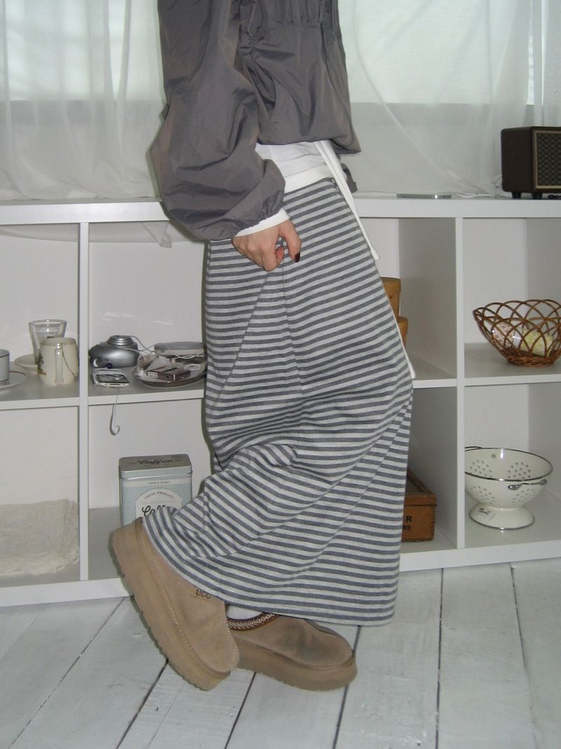 Bunny Stripe Banding Long Skirt (2c)