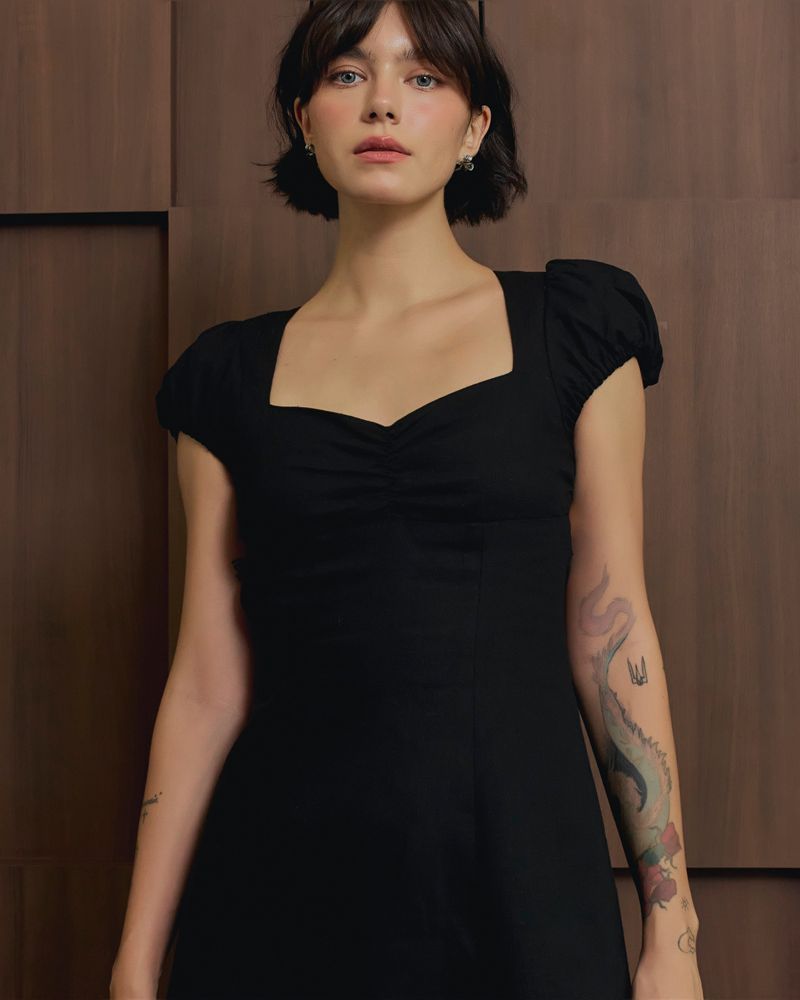 EVIE avery PUFFED SLEEVE DRESS BLACK
