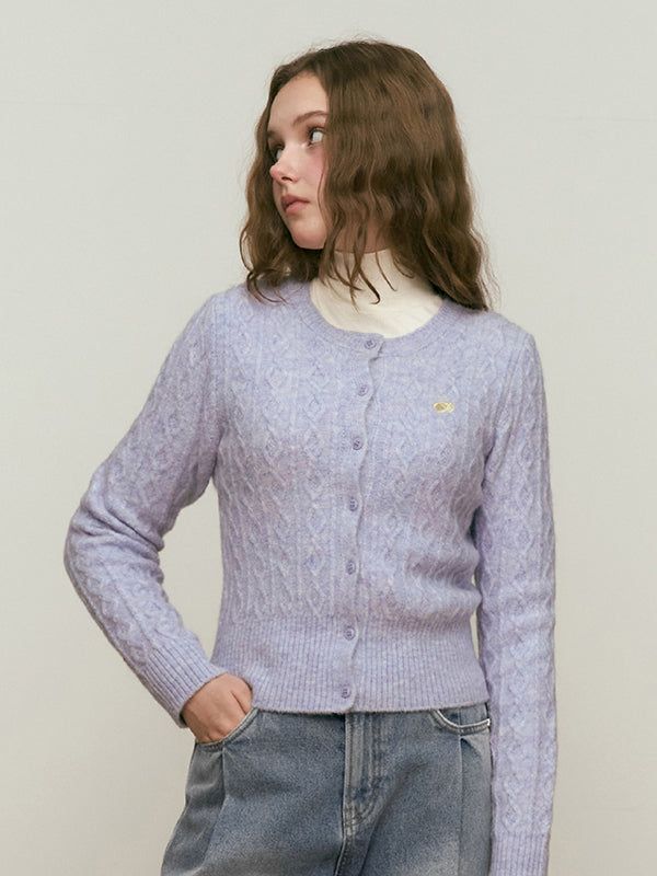KIRSH（キルシー）の「SMALL CHERRY CABLE KNIT CARDIGAN [LAVENDER]（Tops）」