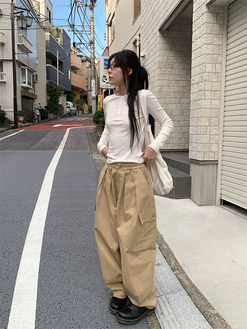 BUTTON RIBBED LONG SLEEVE (4C)