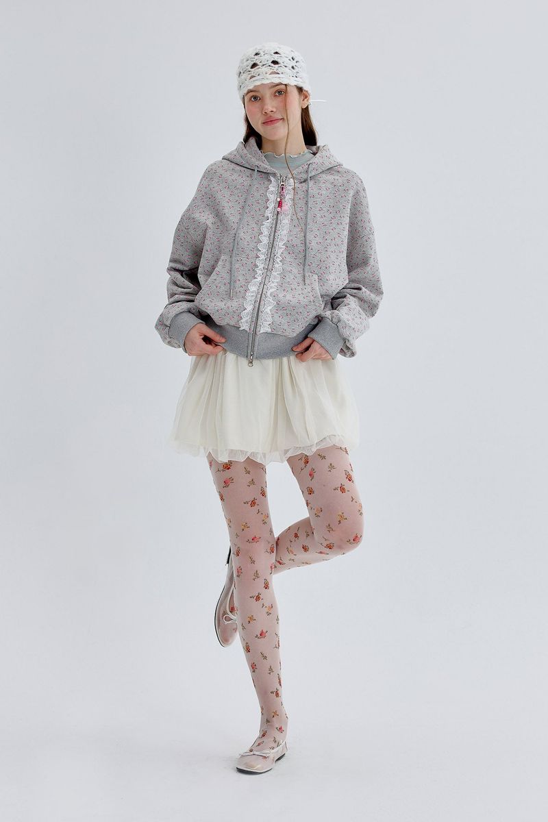 Lace Hood Zip Up [Gray]