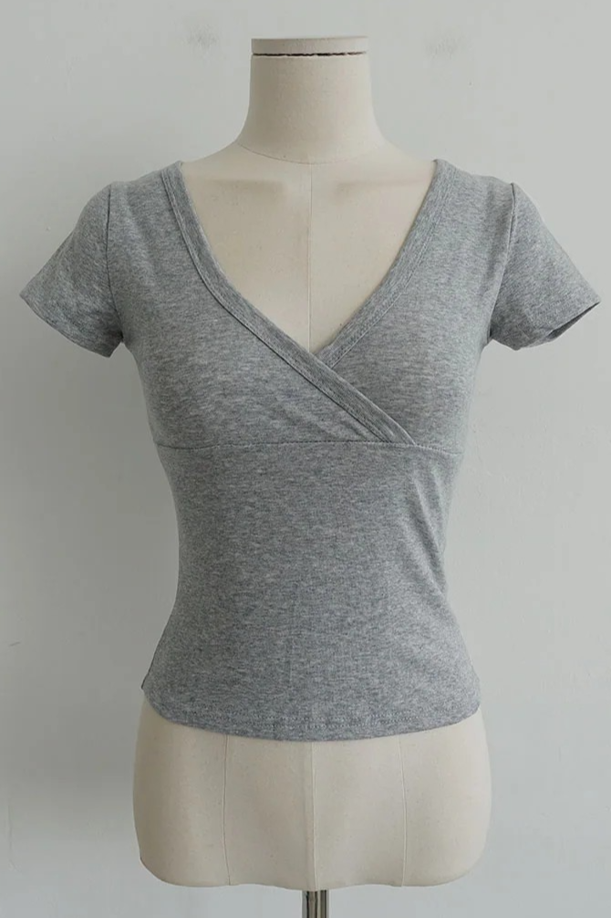 CROSS-WRAP SLIM V-NECK TEE (4COLORS!)