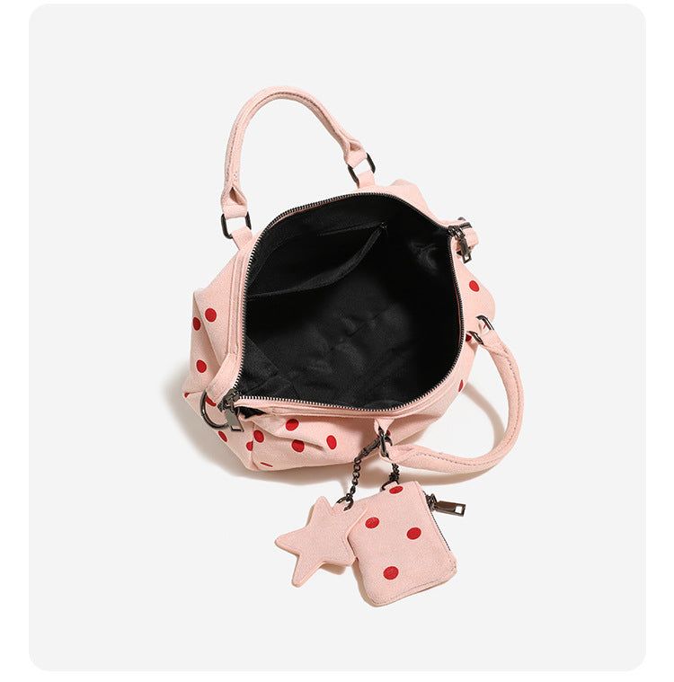 Pink Polka Dot Boston Bag with Star Charm