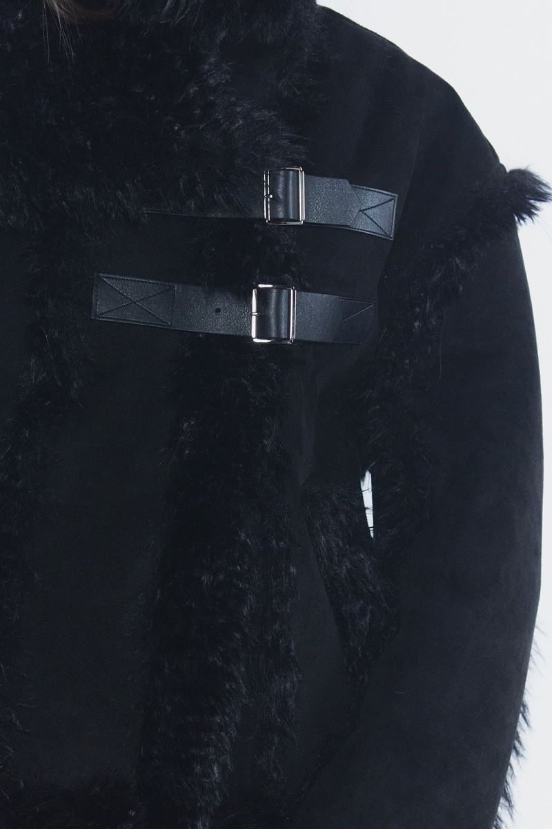 LUNA BELTED SHEARLING JACKET black