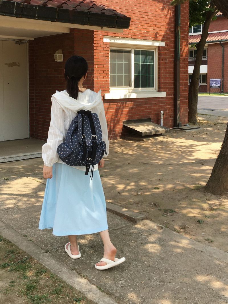 Button Minimal Pin-tuck Sagging Skirt (3c)