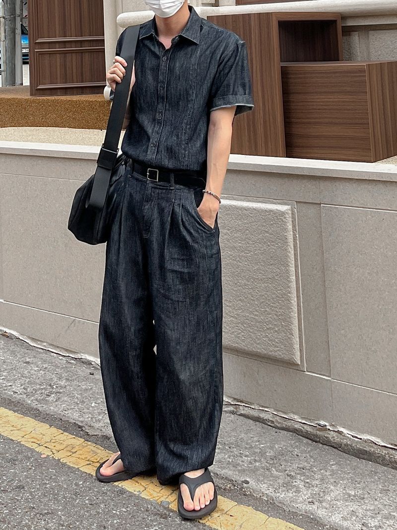 Mei linen indigo half shirts