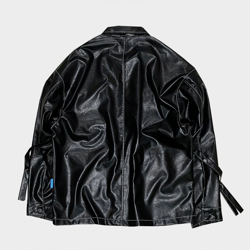 glossy strap shirt_black