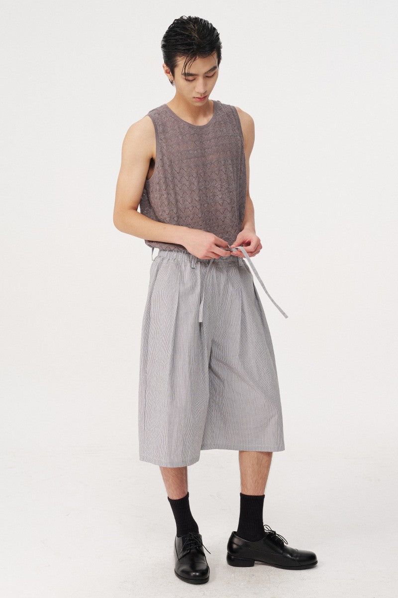 Plaid Pleated Capri Shorts