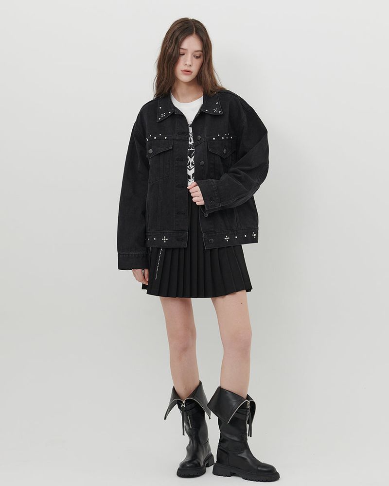 STUDDED DENIM JACKET [BLACK]