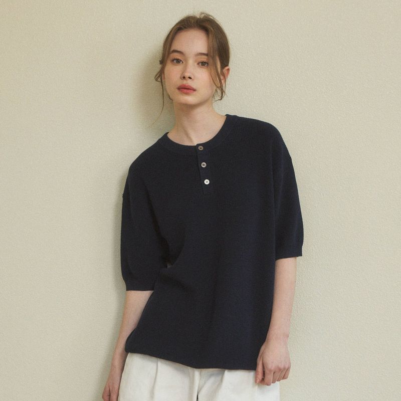 Cool Washable Henley Neck Half Knit_5Color