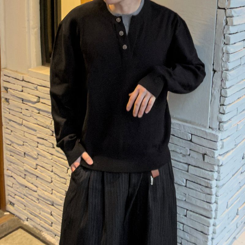 Riven Layered Henley-Neck Knit