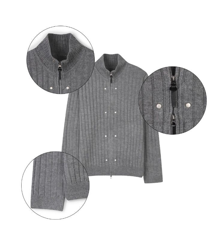 Dien Studded Ribbed Knit Zip-up