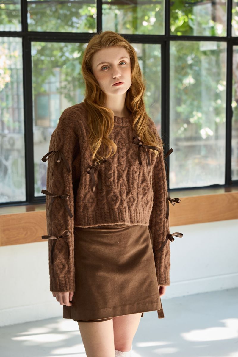WHIMSICAL WOOL RIBBONE KNIT / BROWN