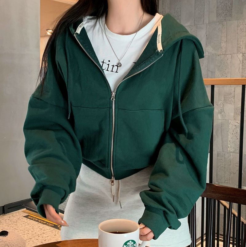 [BELLIDE MADE] Spring version, embroidered two-way cropped zip-up hoodie