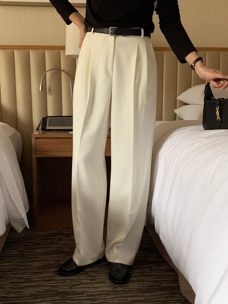 luch wool pintuck wide slacks