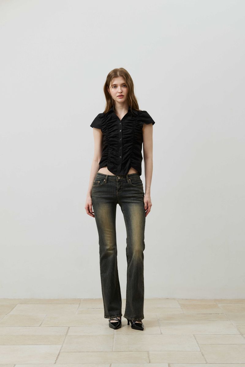 SYLPH SHIRRING SHIRT / BLACK