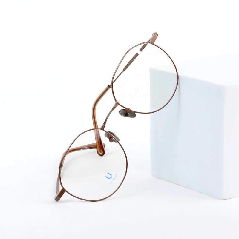 Knouun Round titanium glasses CODE. 101. D Pink Brown