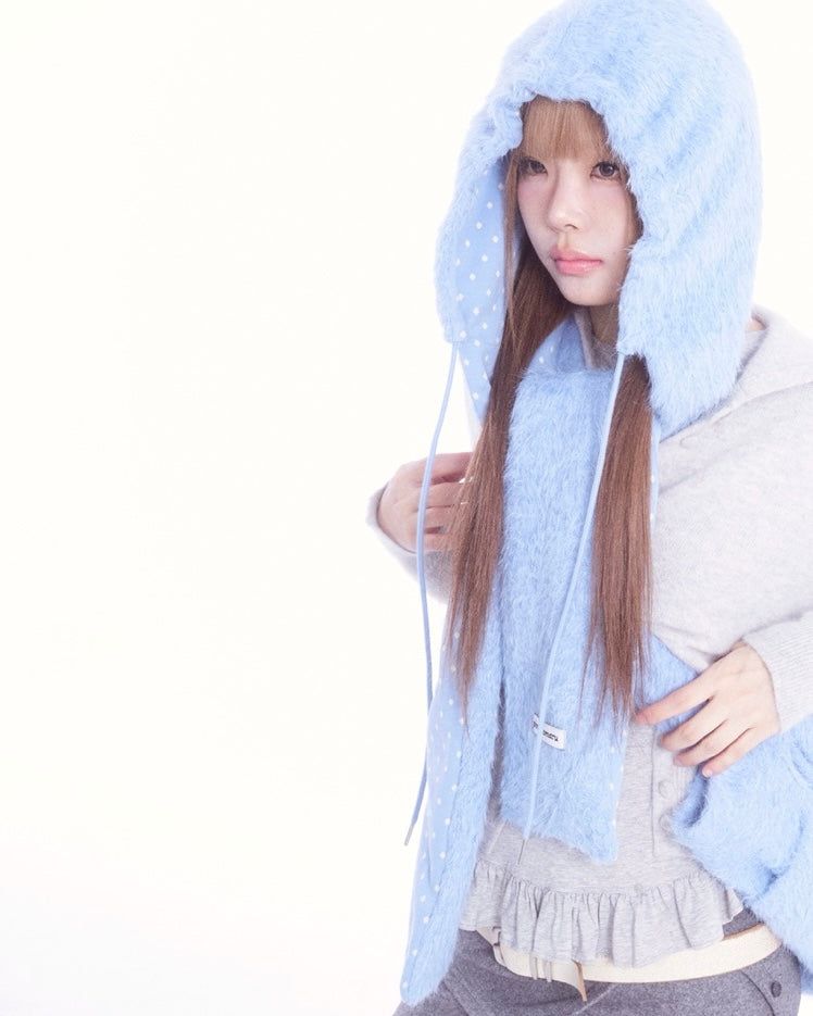 Fluffy hood muffler (blue)