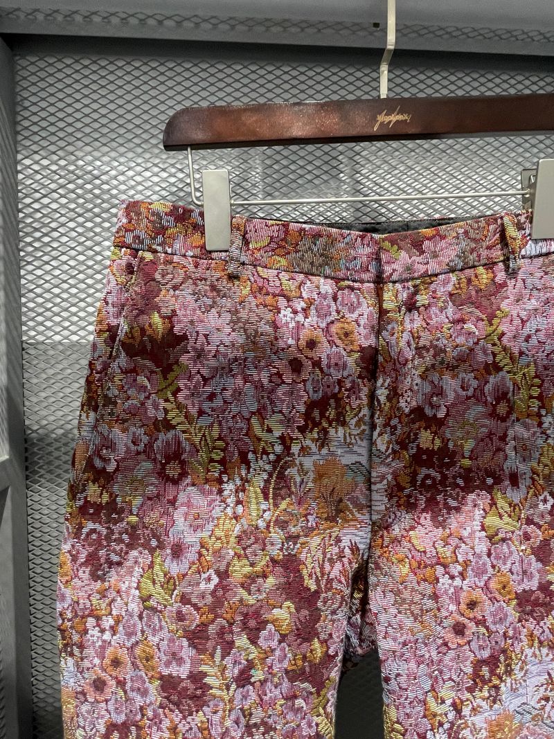 Maroon Floral and White Pattern Trousers