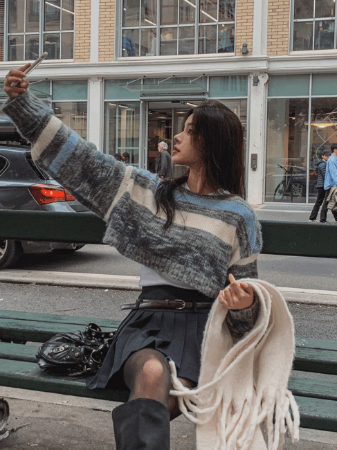 ULAN（ユレン）の「Soap Stripe Two-Way Crop Knit（Tops）」