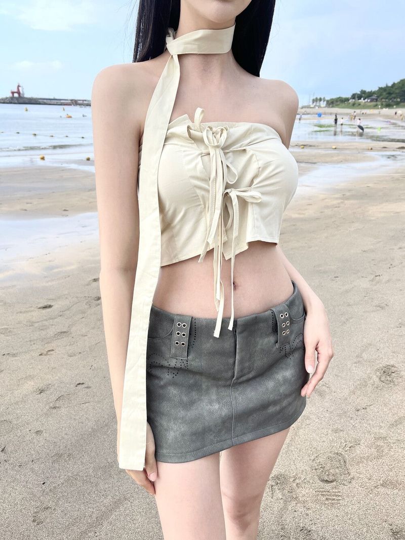 1012. Ribbon scarf top (3color)