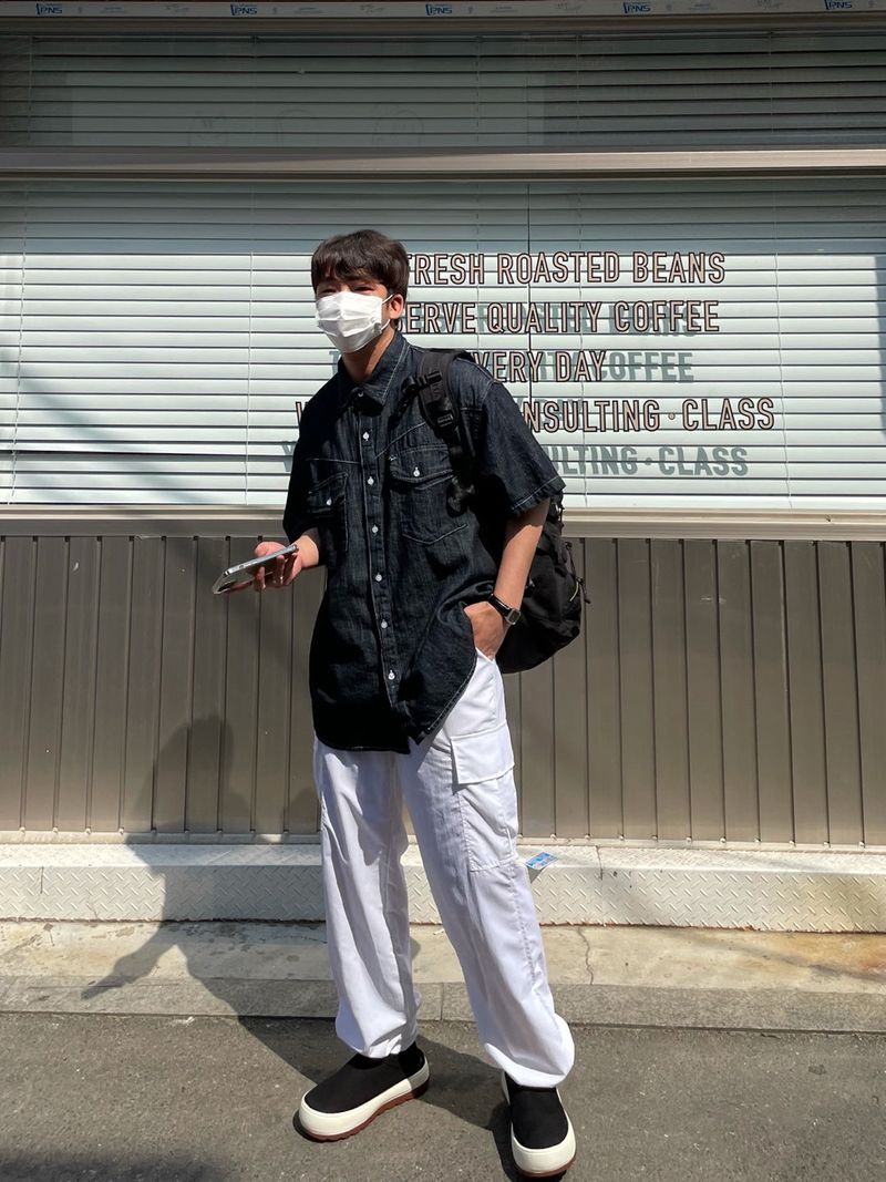 LINEN WESTERN DENIM HALF SHITRS(2COLOR)