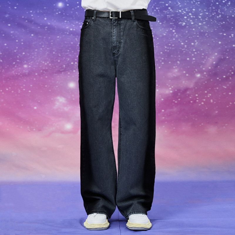 Side painting wide denim pants