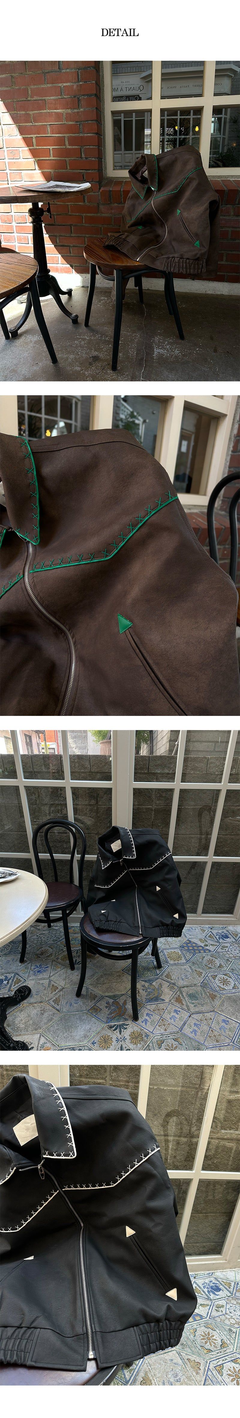  [PREMIUM][HANDMADE] Stitch western leather blouson(2color)