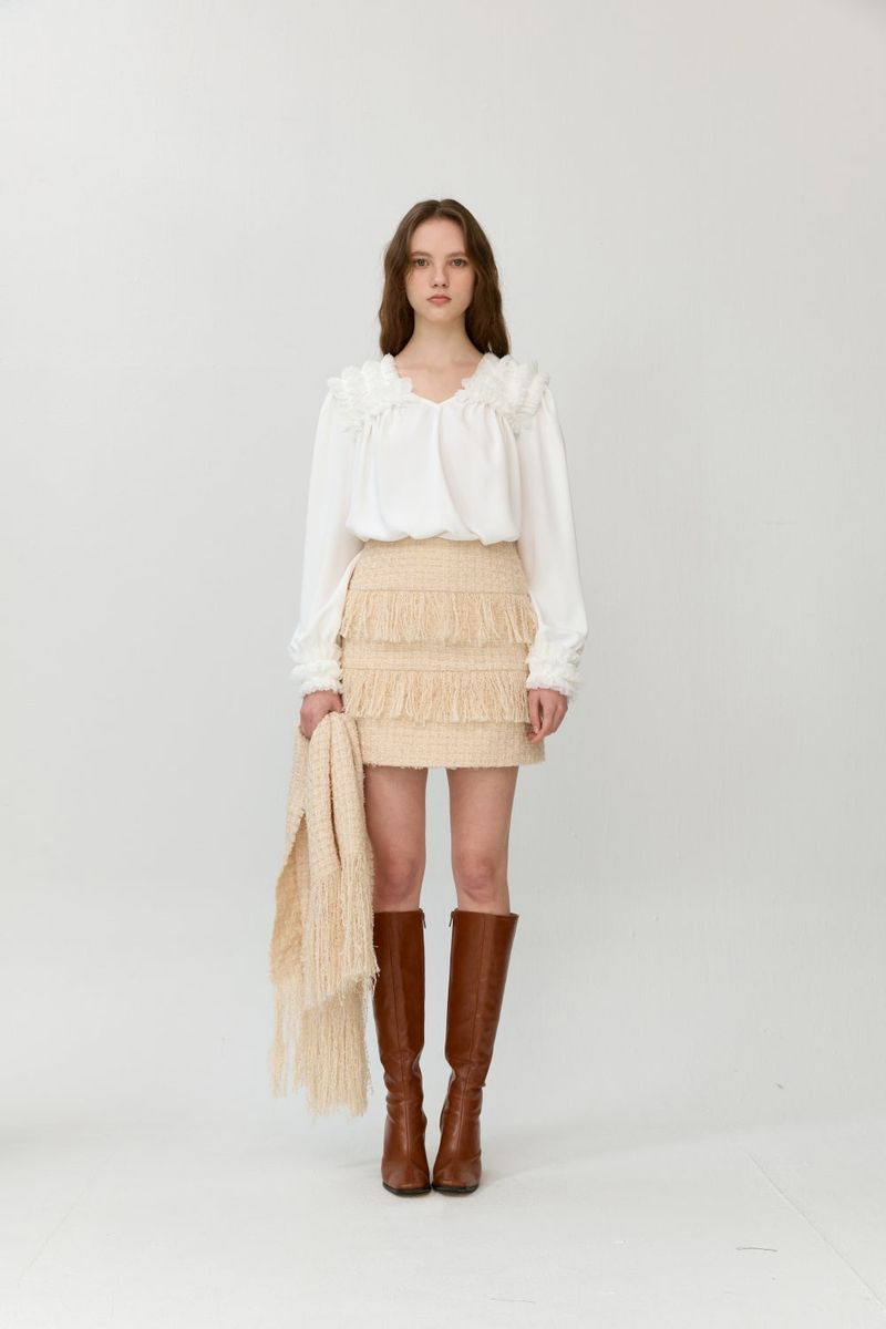 Fringe tweed skirt