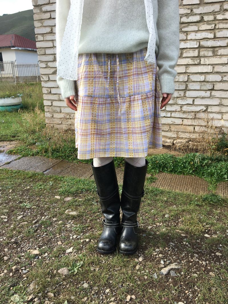 Kindergarten check skirt (2color)