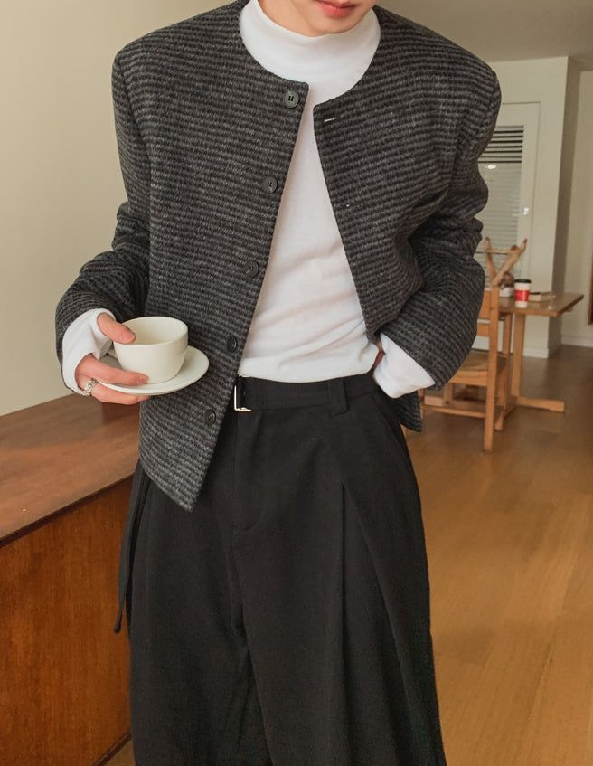 Objet Wool Check Round Jacket
