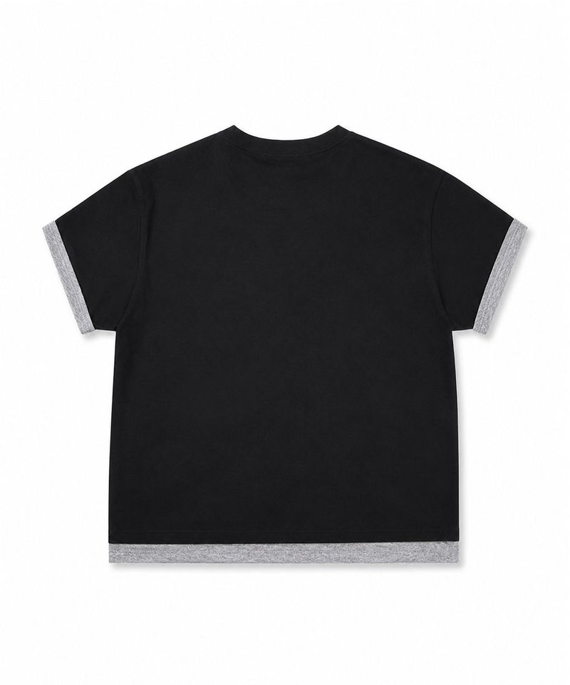 Layered Roll-Up Cropped T-shirt - Black