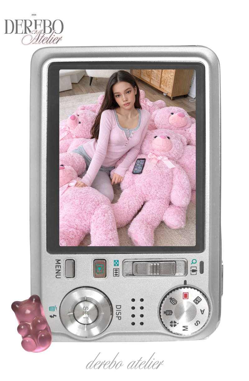 Pink bear ribbed long-sleeved T-shirt