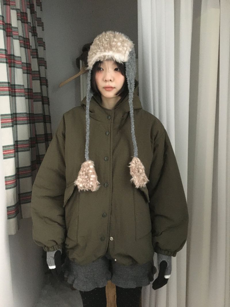 Matte Snap Hooded Padded Jacket (2 Colors)