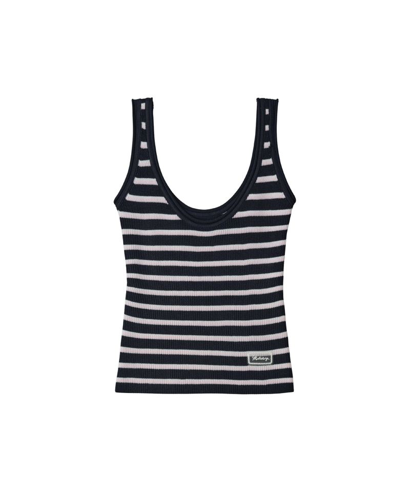 STRIPE SLEEVELESS KNIT TOP (NAVY)
