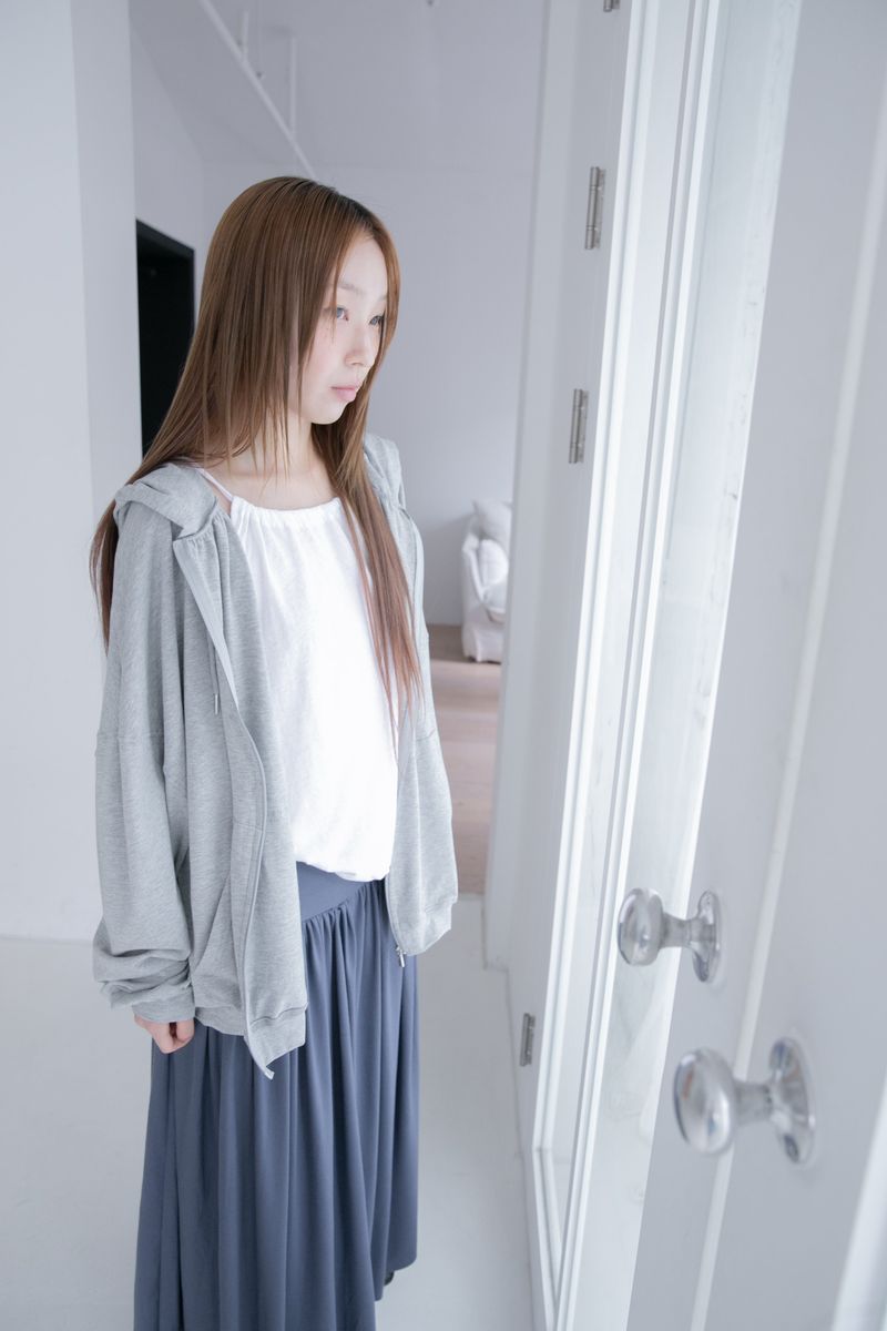 shirring neck hood zip-up(3colors)