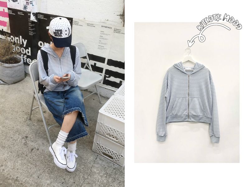 Stripe Summer Boucle Hood Zip-Up (3c)  