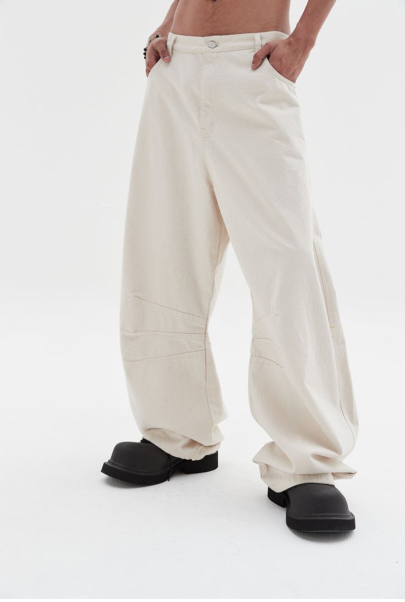 multi dart balloon denim pants cream