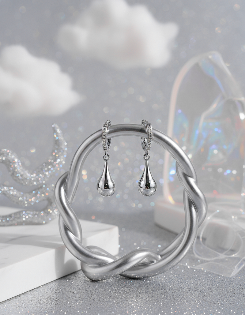 [ITZY Yuna Piercing] メタリックウォータードロップハギーズピアス