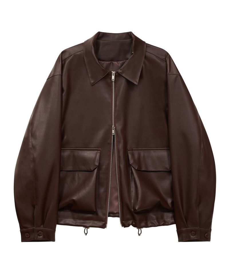 86-IRO086 single collar neck leather jacket