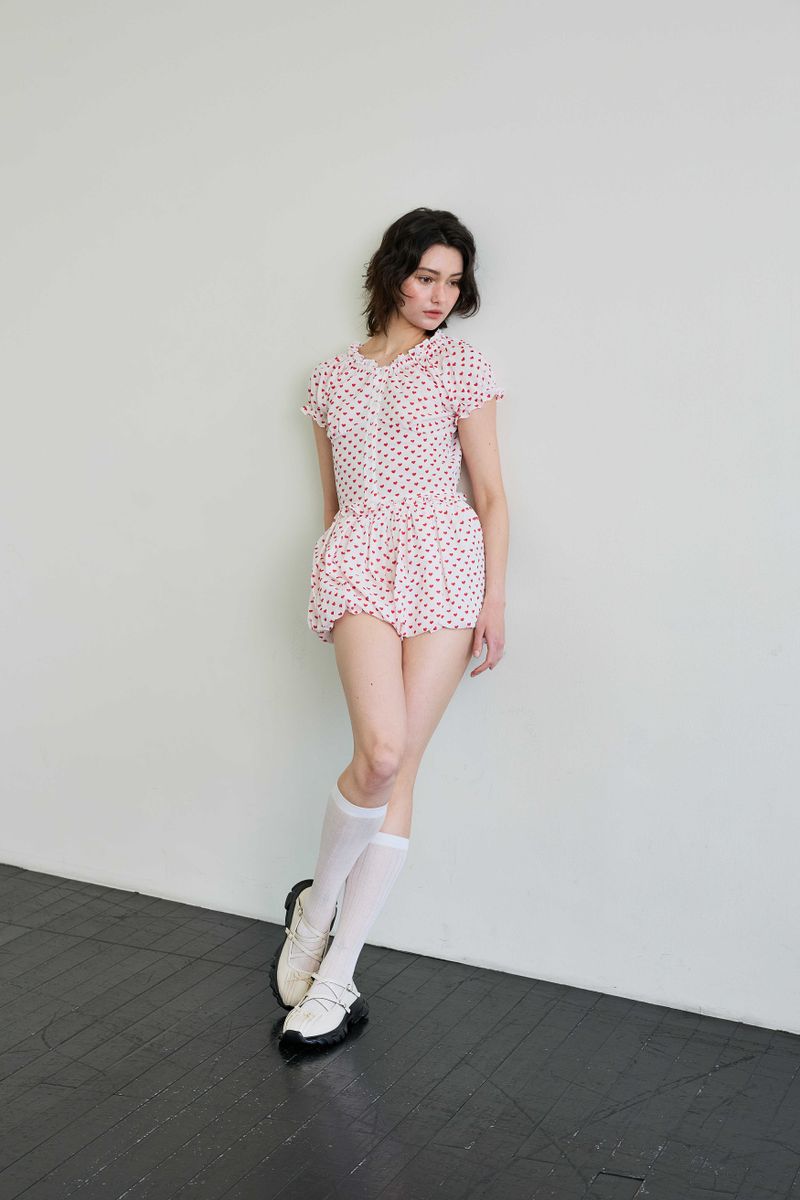 MINI HEART BALLOON SKIRT PANTS / WHITE