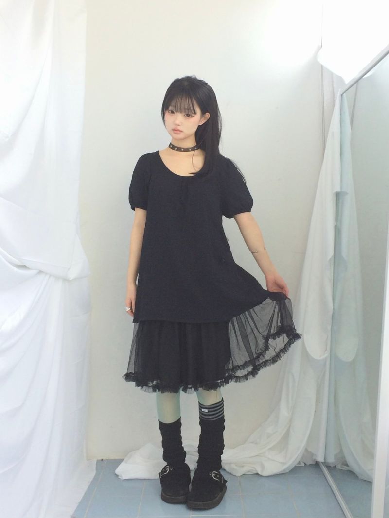 soft shirring frill skirt